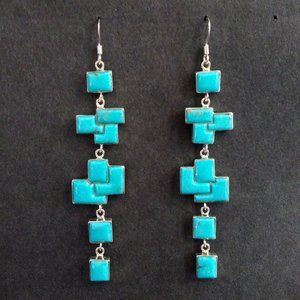 3" LONG Turquoise & Sterling Silver Earrings, Signed ST, Native American Navajo